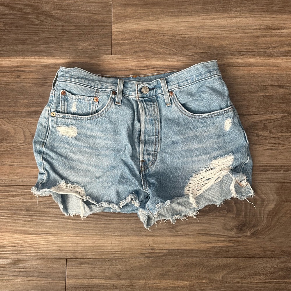 Levi's Light Blue Distressed Jean Shorts
